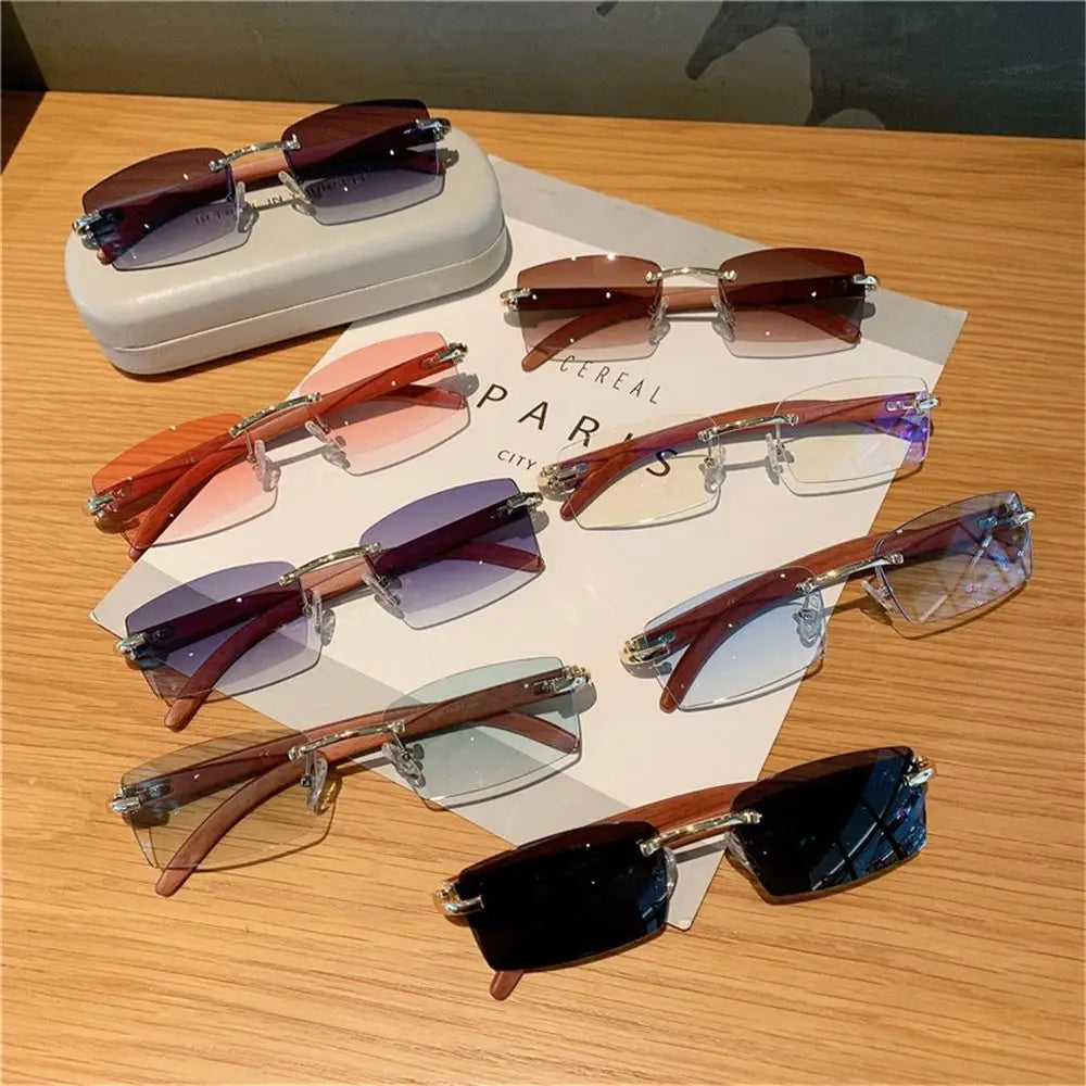 Trendy Rectangle  Rimless Punk Sunglasses UV400