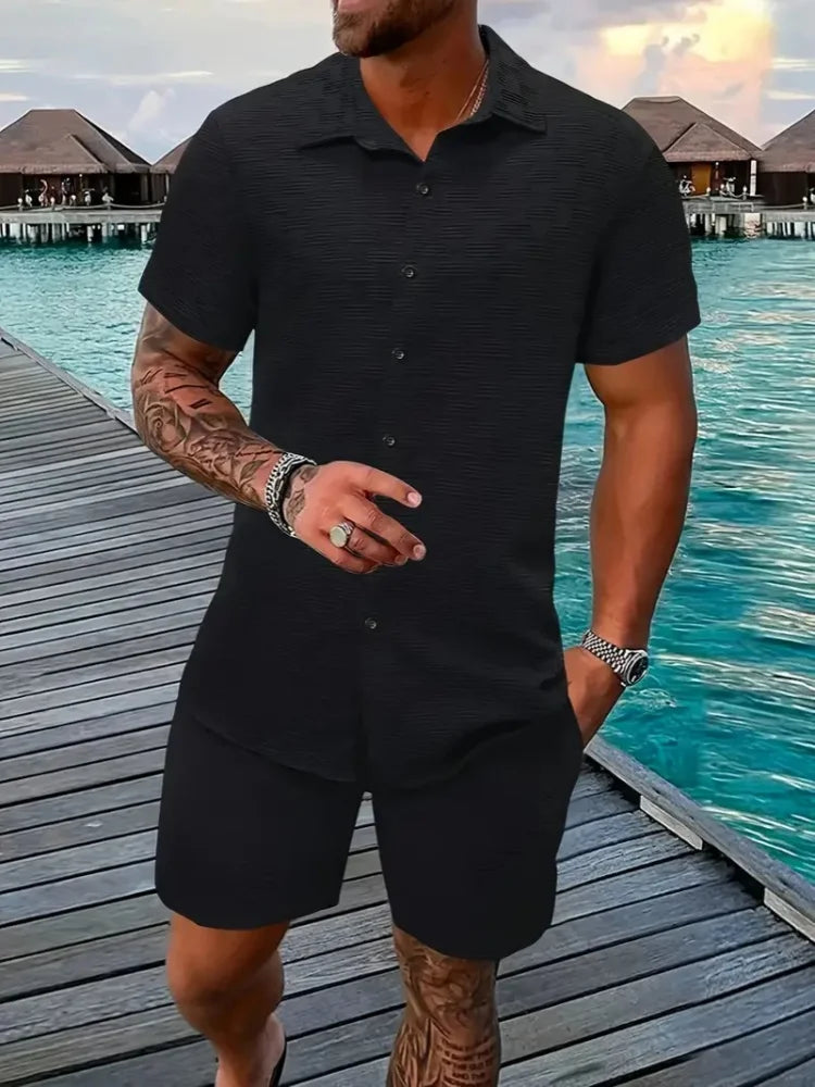 Men's casual daily outdoor travel solid color two-piece Set