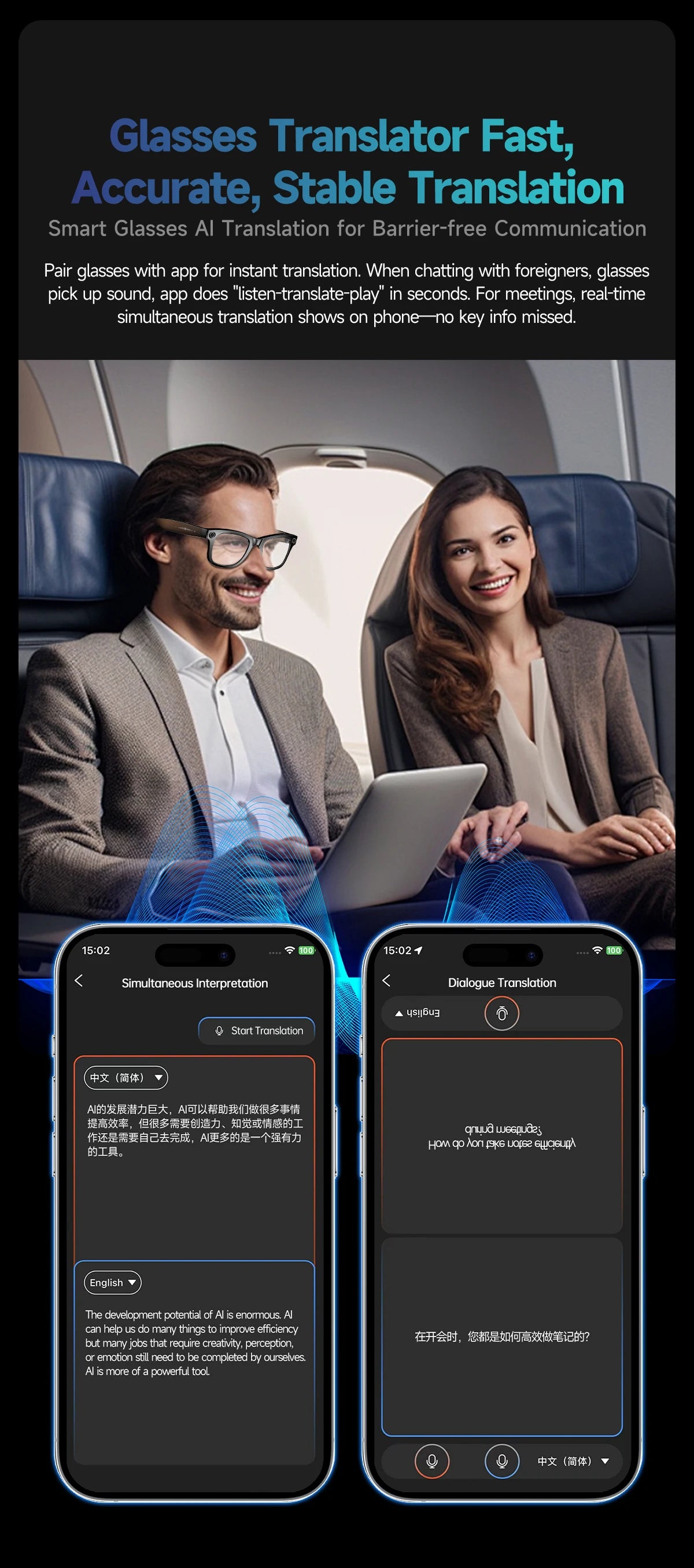 800W AI Camera Smart Glasses – Translation, Photo/Video, Waterproof, Calls, Color-Changing