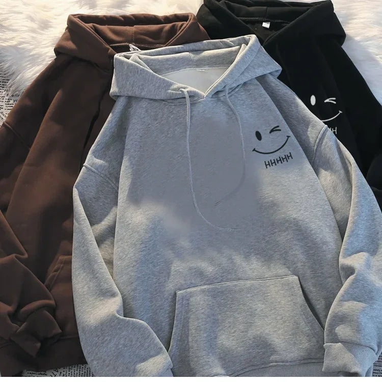 Unisex Funny Smiley Hoodie – Heavyweight Loose Cashmere Pullover
