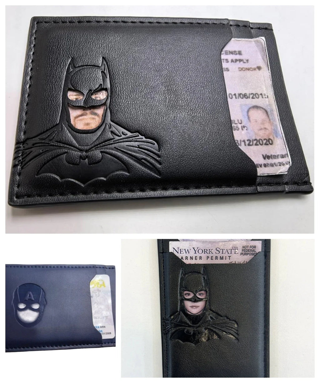 Personalized Leather Bat Mask Card Holder Wallet (Superhero Style)
