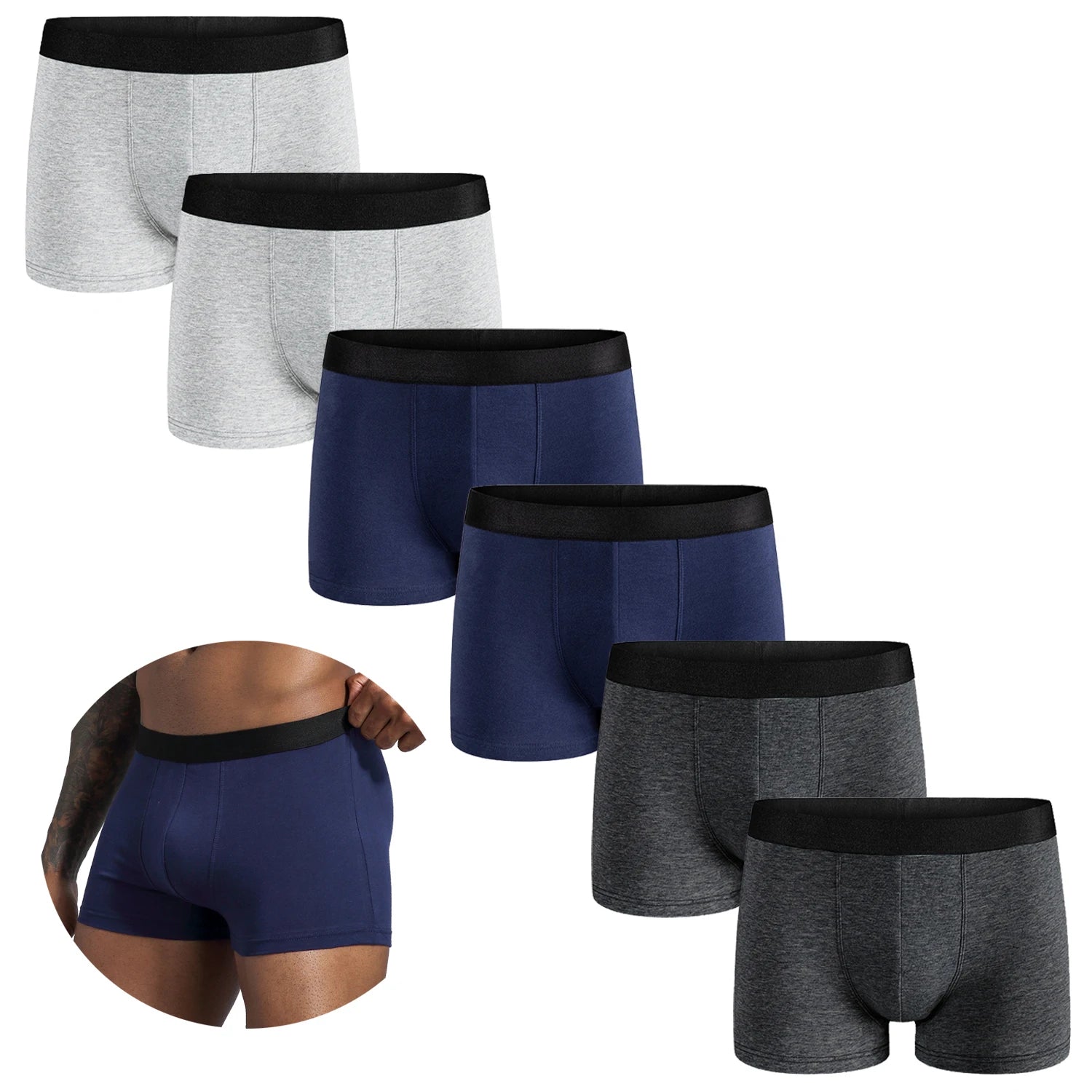 6-Pack Men’s Cotton Boxer Briefs – Luxury Underwear Set