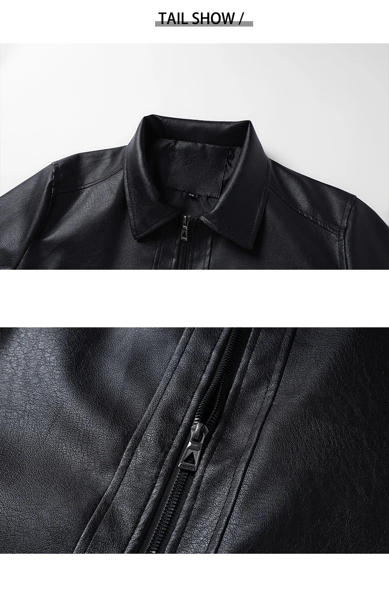 Men’s Black Faux Leather Biker Jacket – Casual Windbreaker