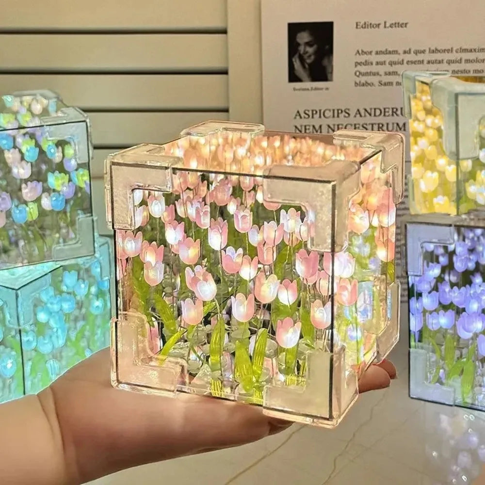 Tulip Mirror Cube Lamp Simulation Flower