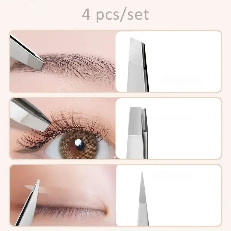 Stainless Steel Eyebrow Tweezers Set 4 Pcs  Eyebrow