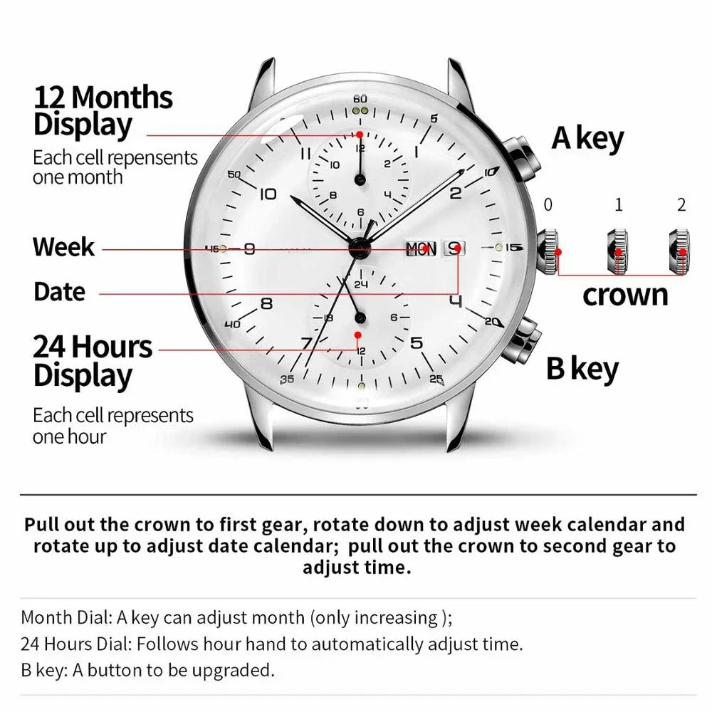 Stainless Steel Waterproof Business Men's Automatic Wristwatch