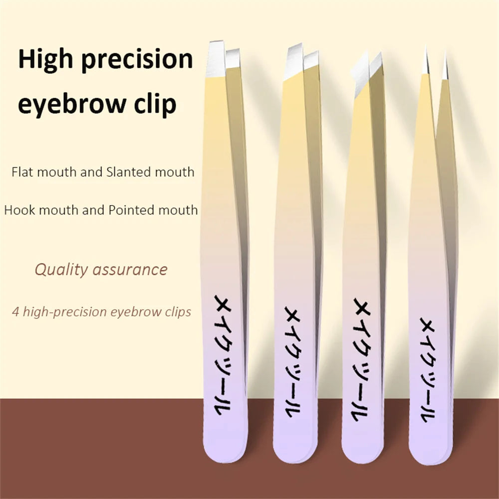Stainless Steel Eyebrow Tweezers Set 4 Pcs  Eyebrow