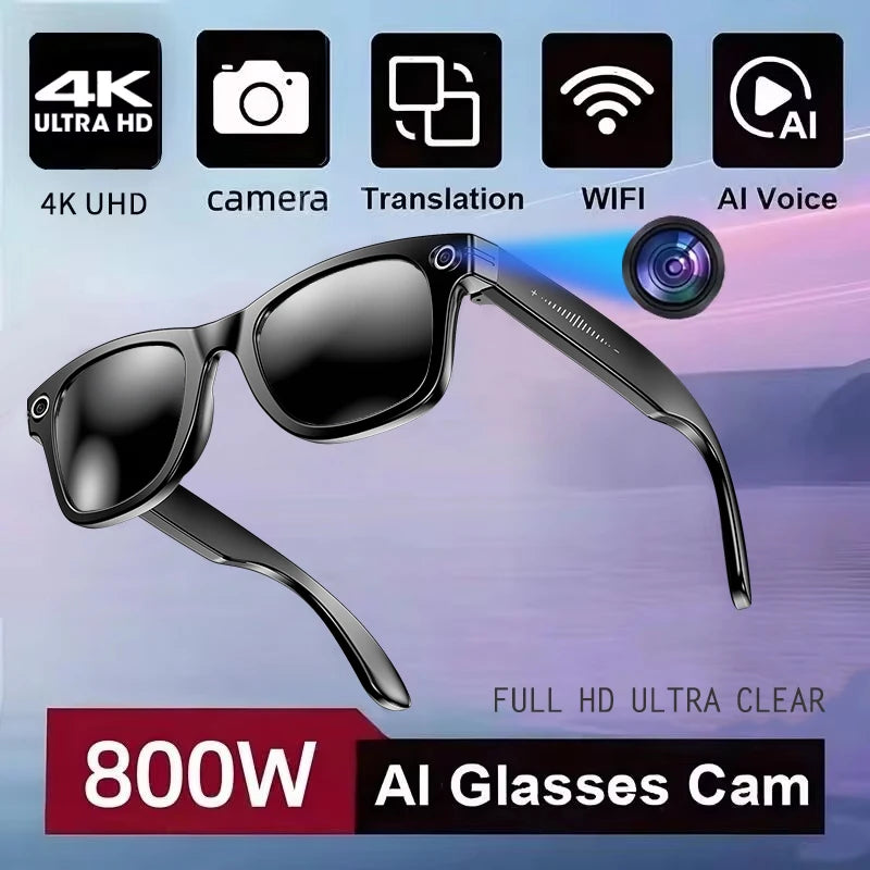 800W AI Camera Smart Glasses – Translation, Photo/Video, Waterproof, Calls, Color-Changing