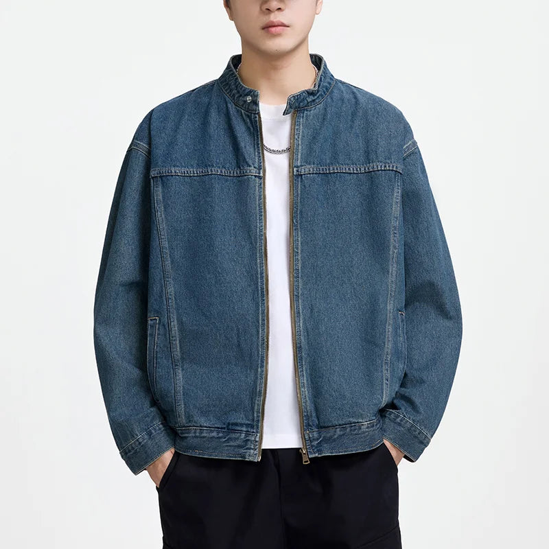 Men’s Casual Denim Jacket – Zipper Loose High Street Workwear
