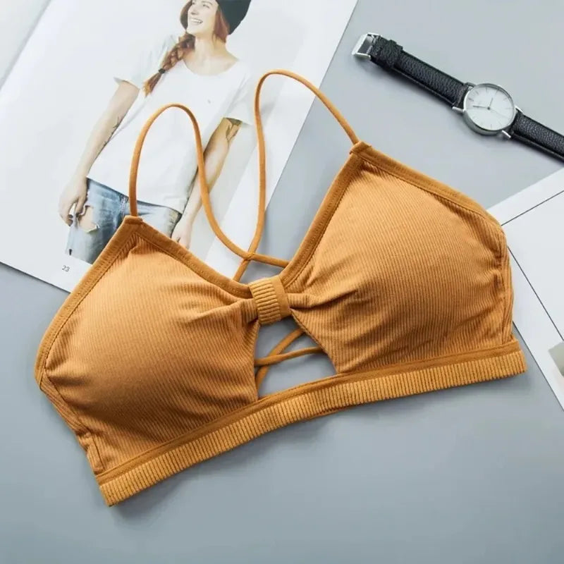 Women’s Cross Strap Push Up Sports Bra – Breathable Gym Crop Top