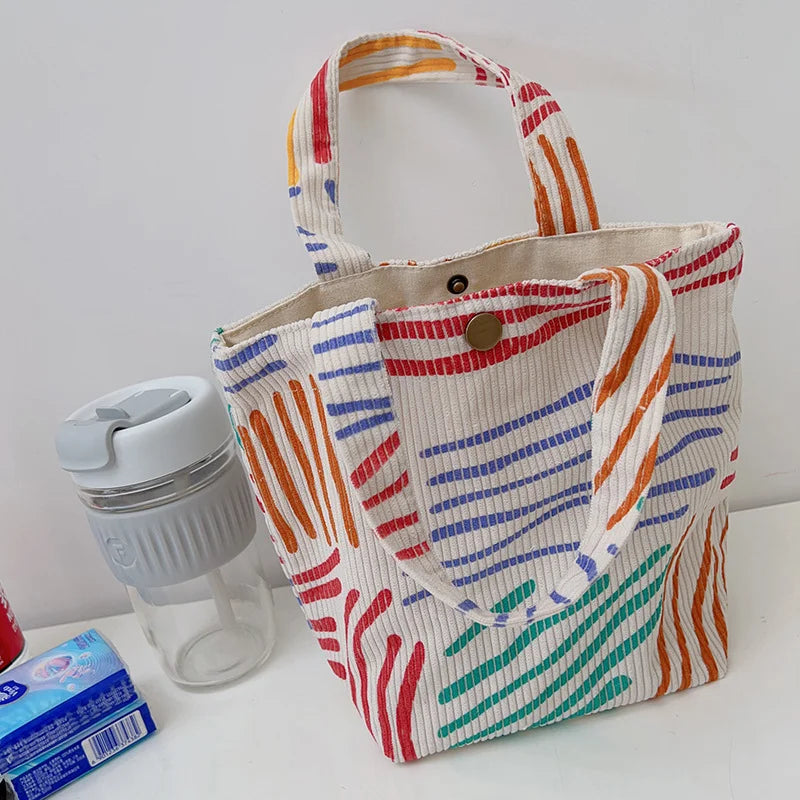 Colorful Stripes Corduroy Cosmetic Bag