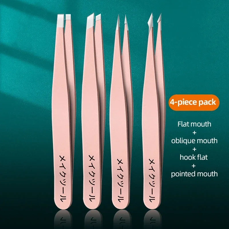 Stainless Steel Eyebrow Tweezers Set 4 Pcs  Eyebrow
