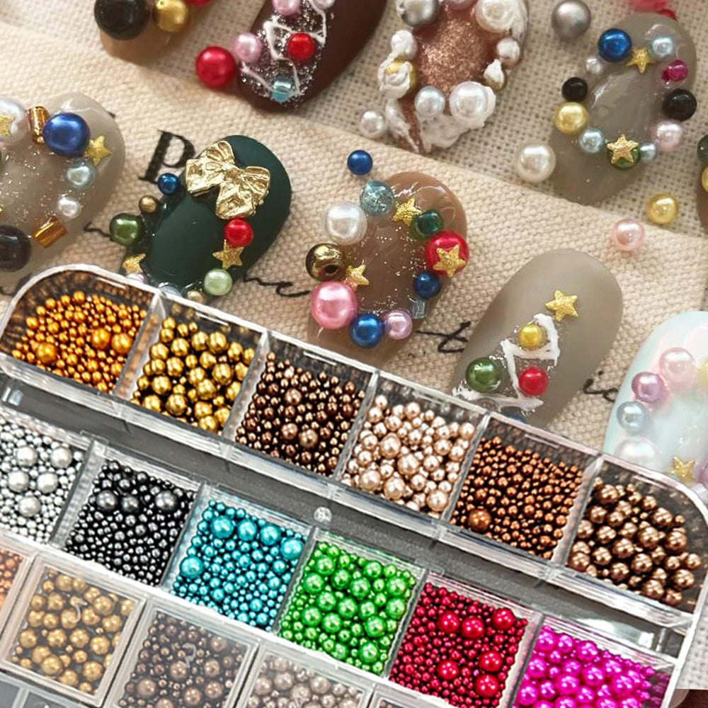1 Box Half Round Flatback Nail Rhinestones Multi Size Gold& Silver