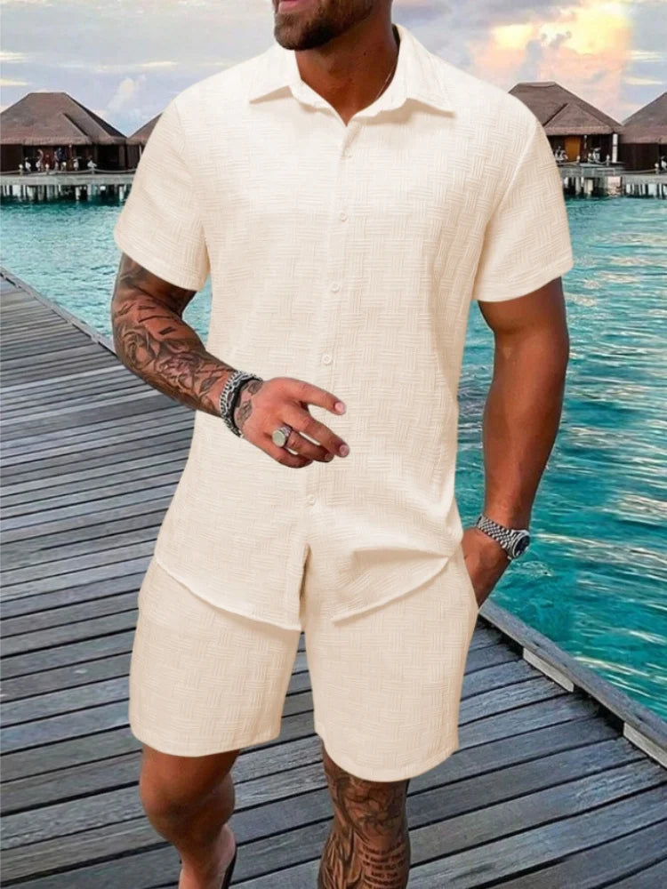 Men's casual daily outdoor travel solid color two-piece Set