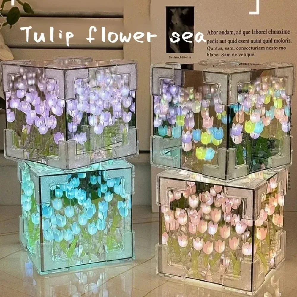 Tulip Mirror Cube Lamp Simulation Flower