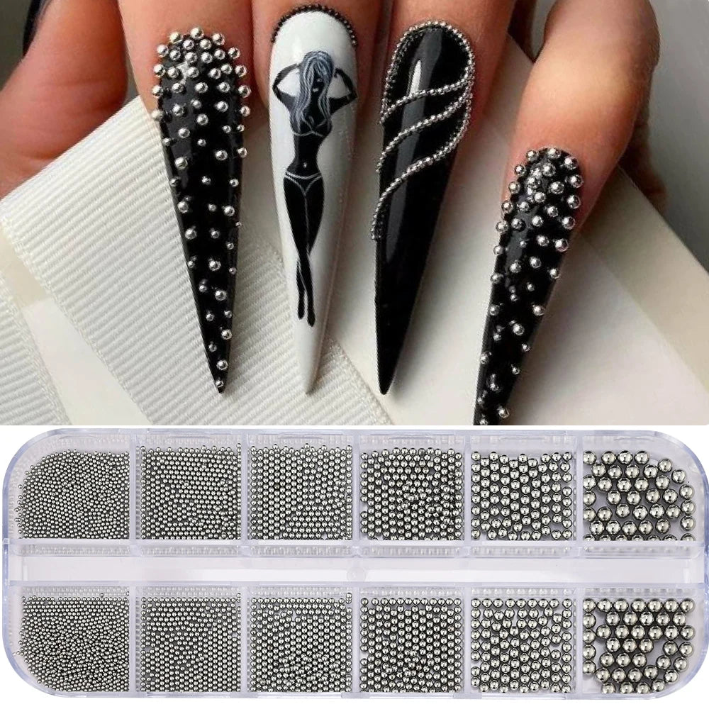 1 Box Half Round Flatback Nail Rhinestones Multi Size Gold& Silver