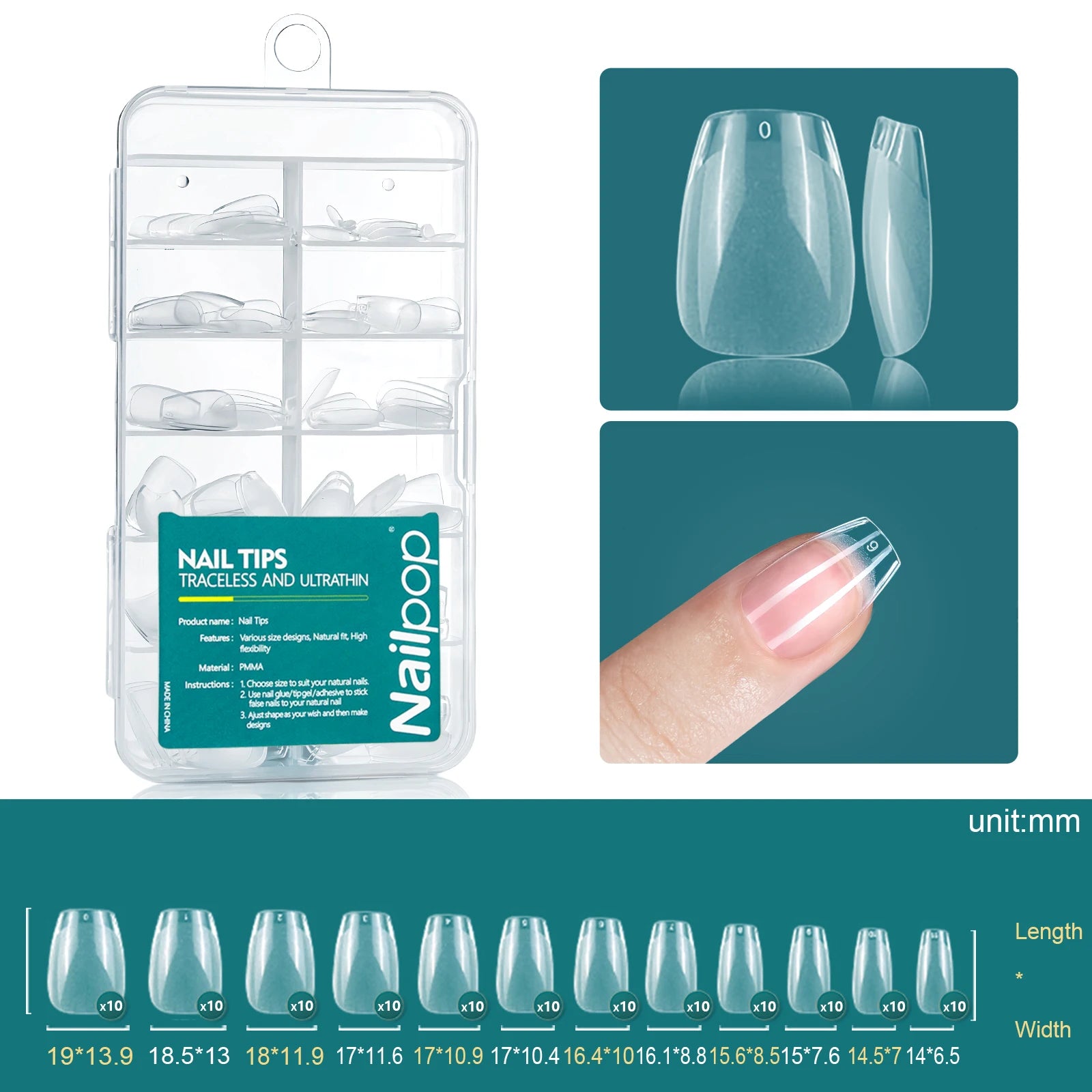 Nailpop 120pcs/box Gel X Nail Tips Medium Short Almond Shape