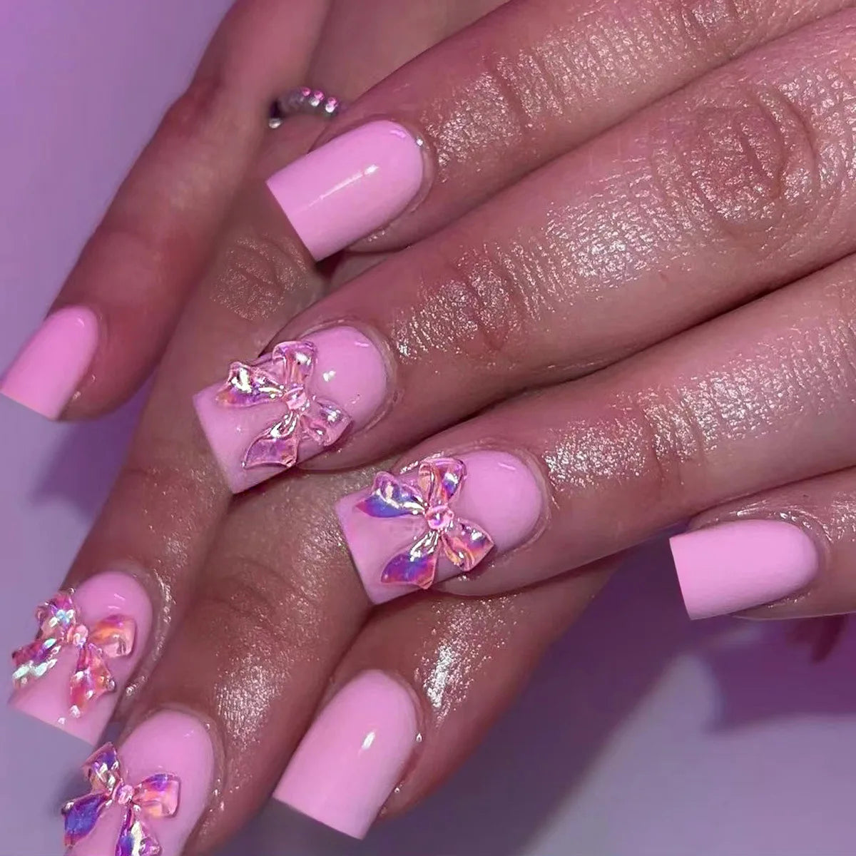White French Press on Nails 3D Bowknot