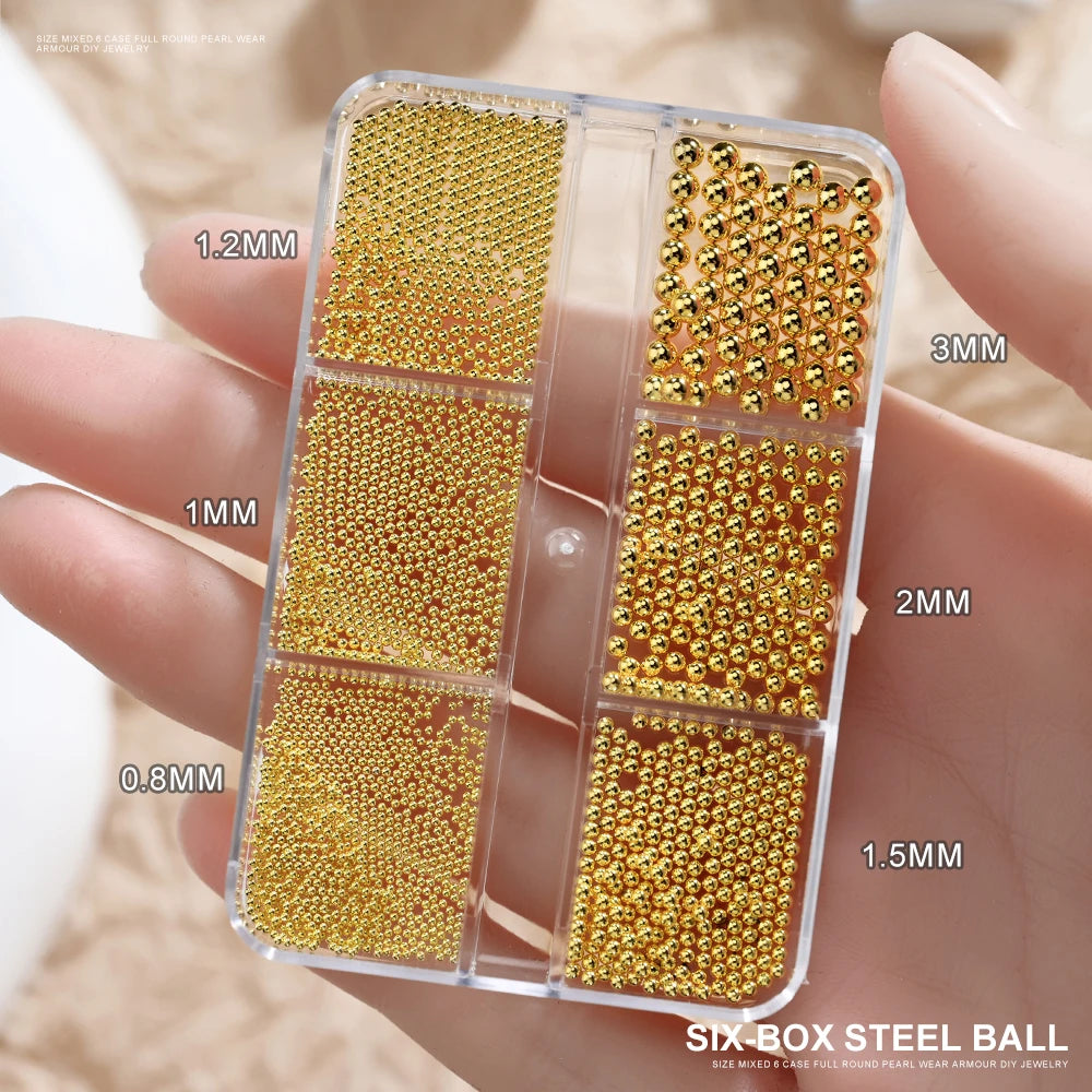 1 Box Half Round Flatback Nail Rhinestones Multi Size Gold& Silver