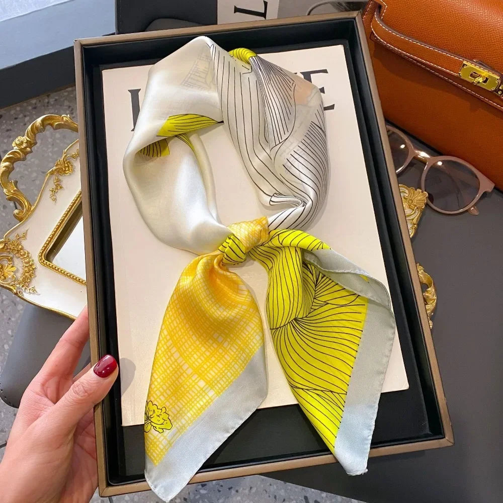 Fashion 70cm  Square Scarf Women Satin Hair Bandana