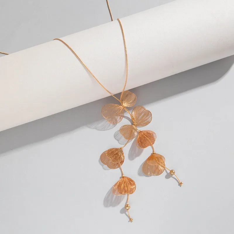 Trendy Gold Color Metal Petal  Necklace for Women