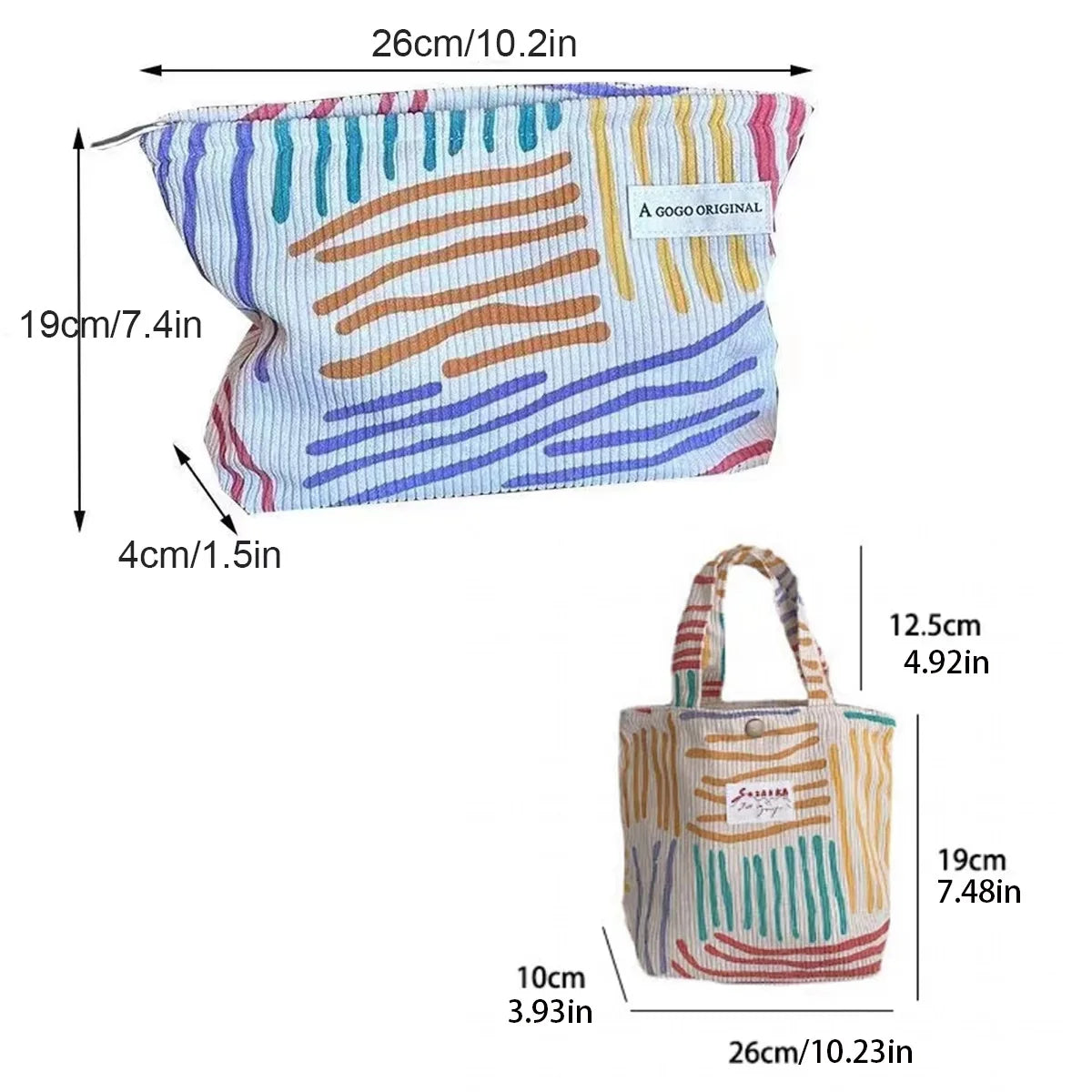 Colorful Stripes Corduroy Cosmetic Bag
