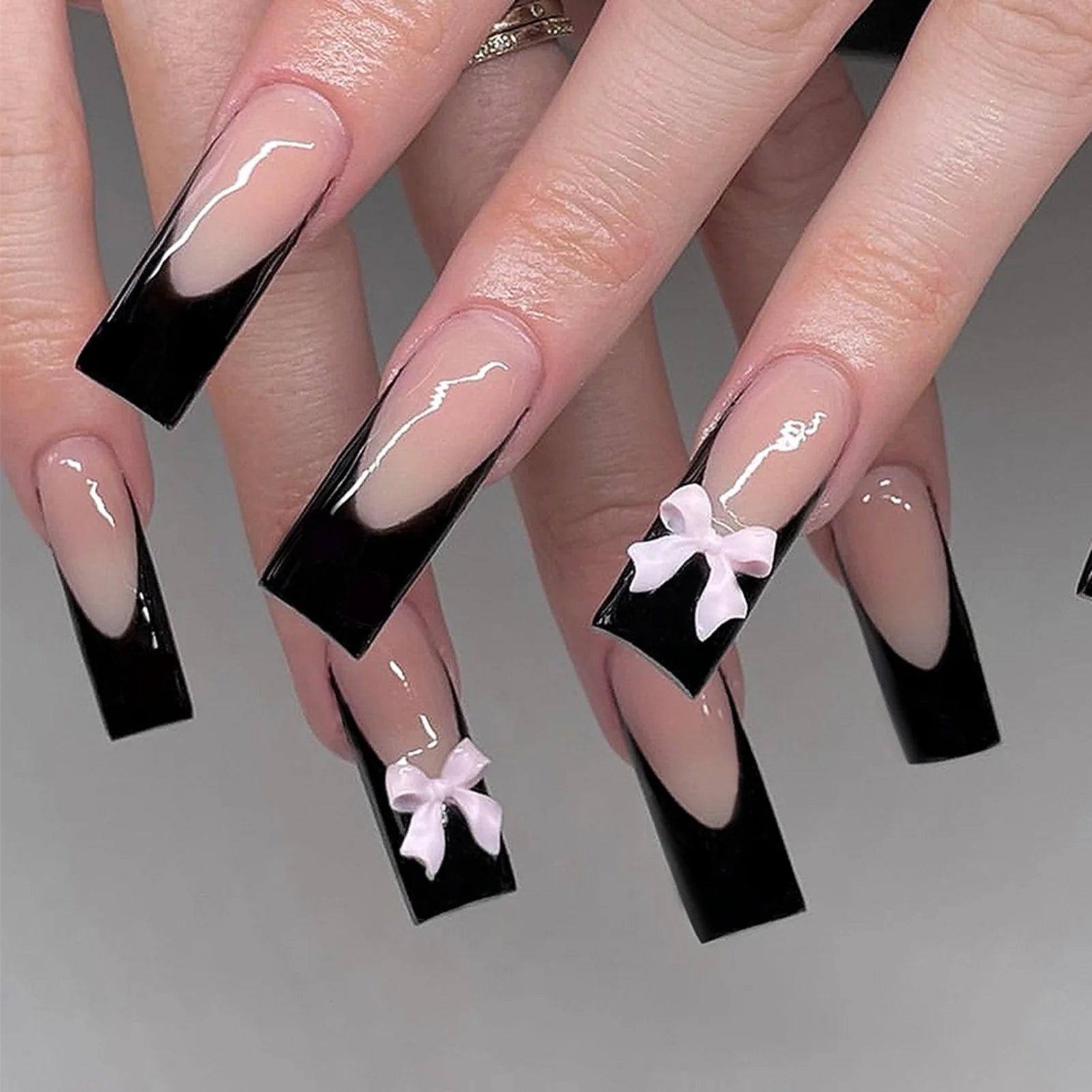 White French Press on Nails 3D Bowknot