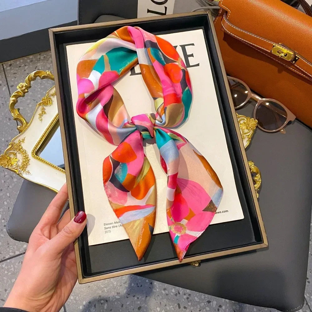 Fashion 70cm  Square Scarf Women Satin Hair Bandana