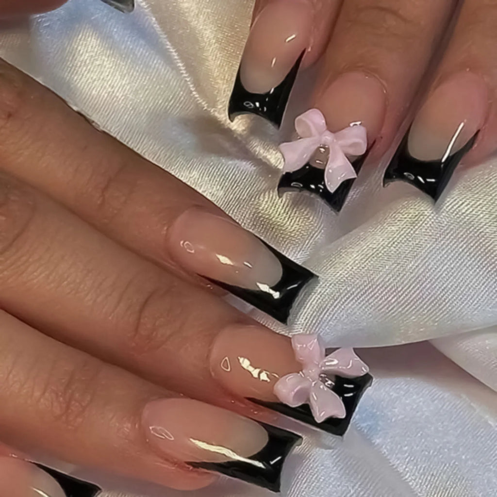 White French Press on Nails 3D Bowknot
