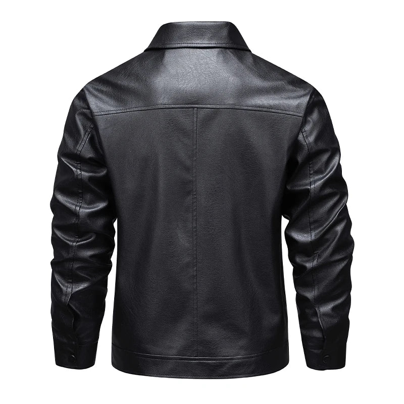 Men’s Black Faux Leather Biker Jacket – Casual Windbreaker