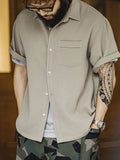 High Quality Casual Retro Men's Waffle Cargo Shirts