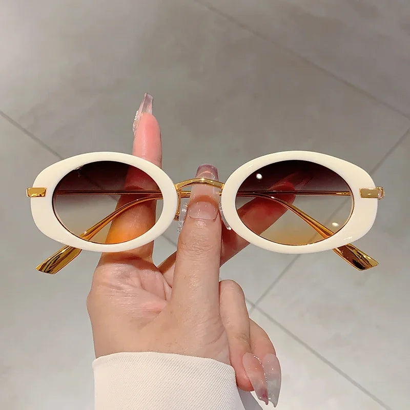 Trendy Luxury Designer Small Oval Frame Women's Sunglasses