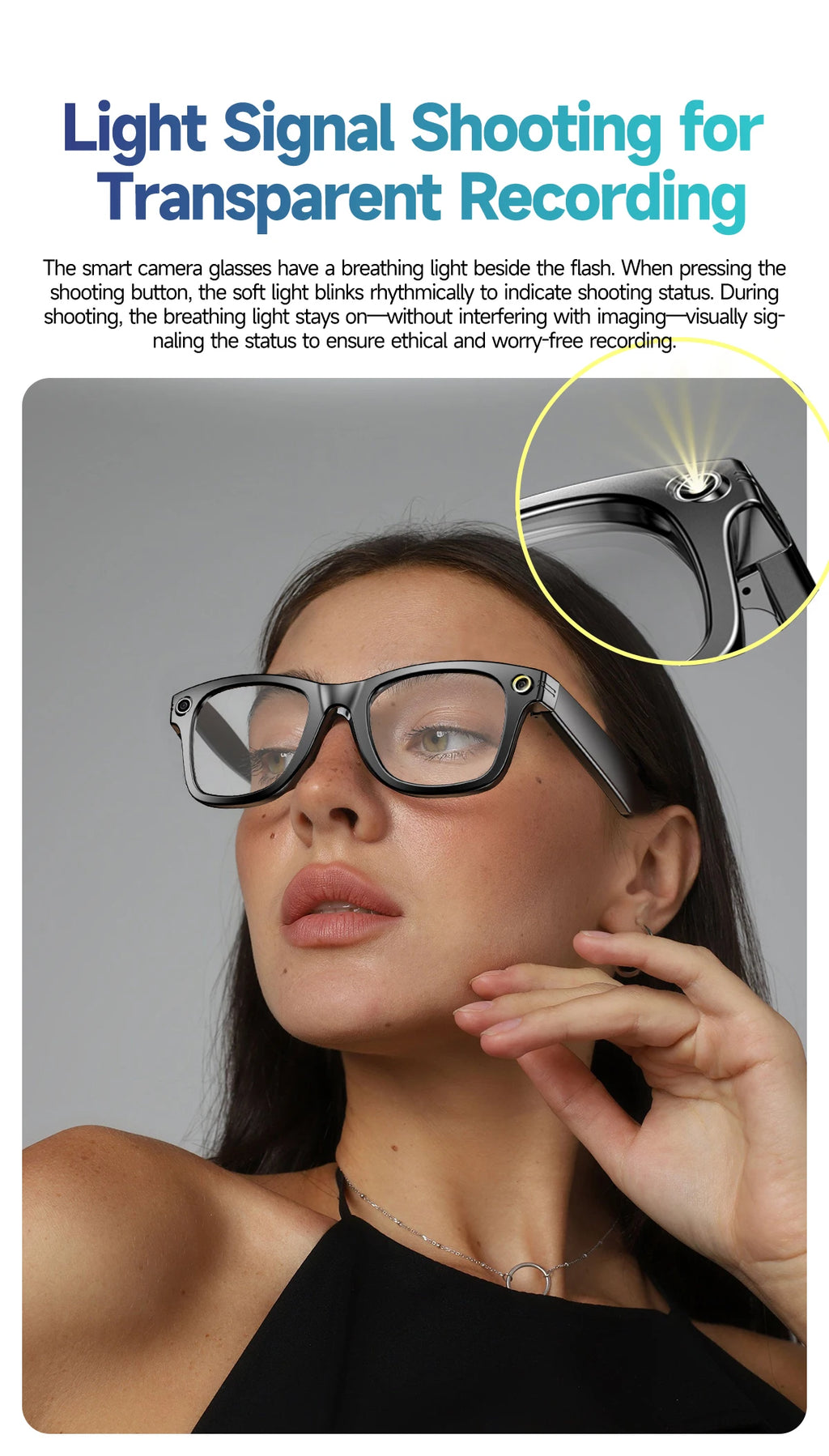 800W AI Camera Smart Glasses – Translation, Photo/Video, Waterproof, Calls, Color-Changing