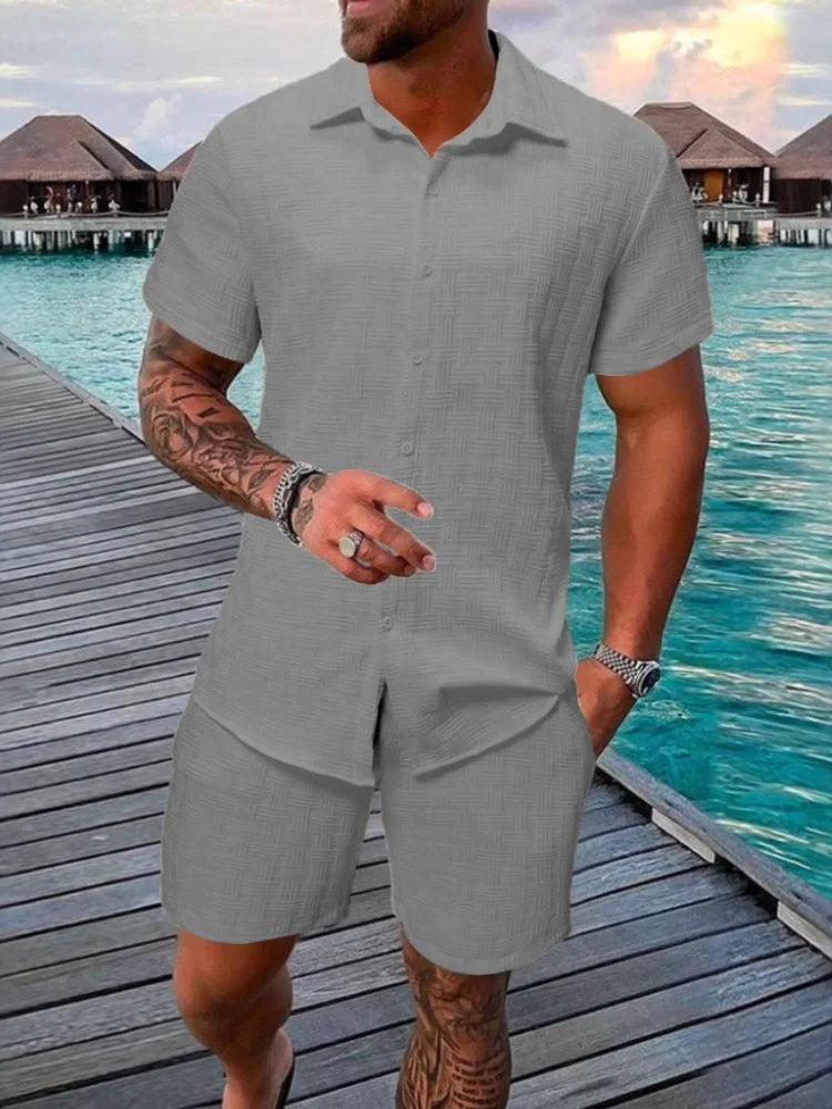 Men's casual daily outdoor travel solid color two-piece Set