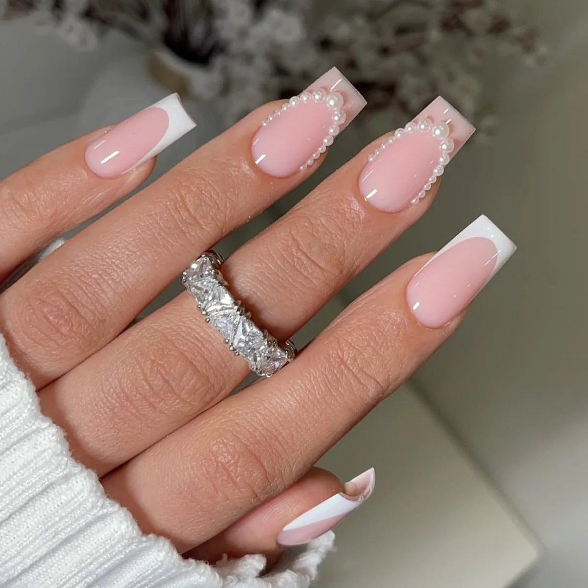 White French Press on Nails 3D Bowknot
