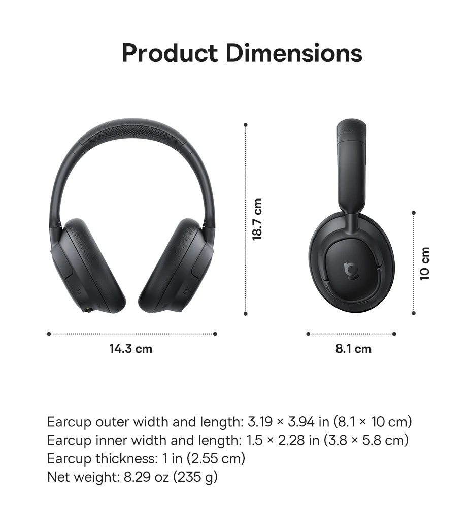 Baseus EH10 NC wireless headphones with adaptive noise canceling, Hi-Res audio, Bluetooth 6.0, and 80-hour battery.