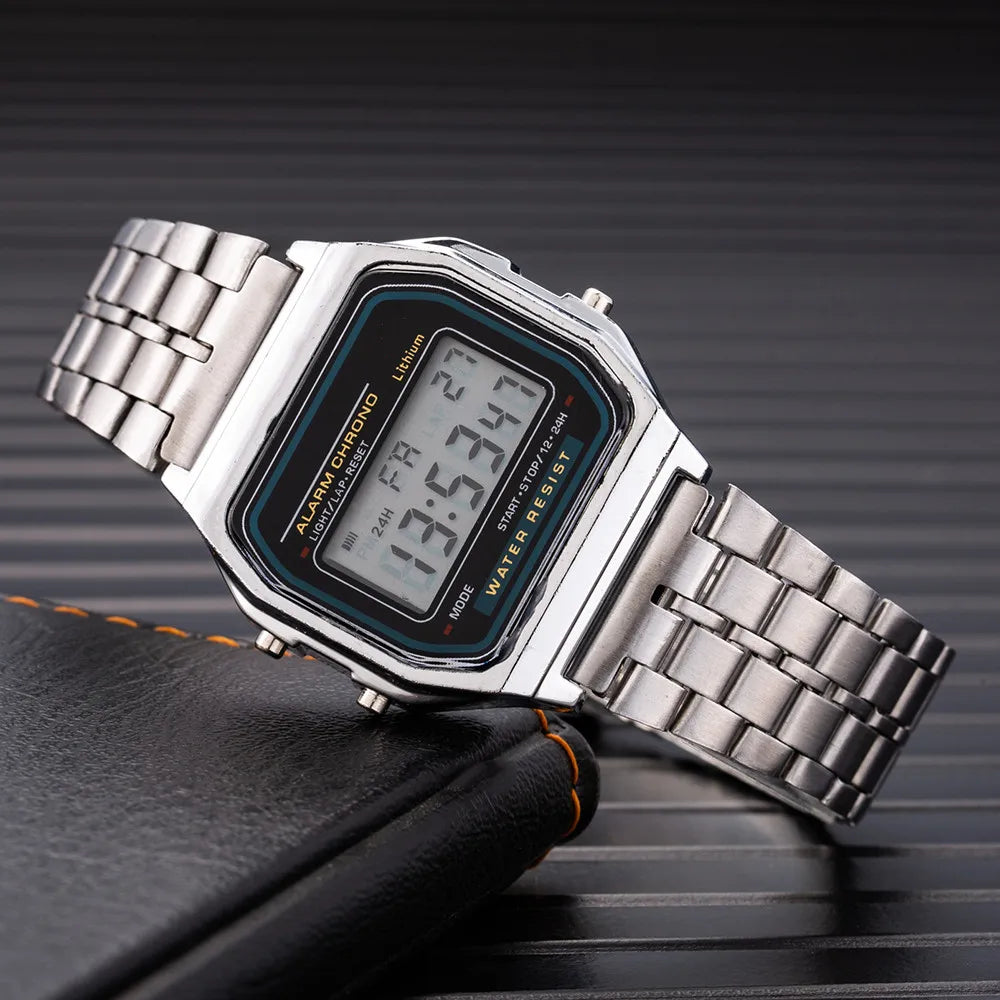 Elegant Unisex Digital Watch Gold/Silver Stainless Steel
