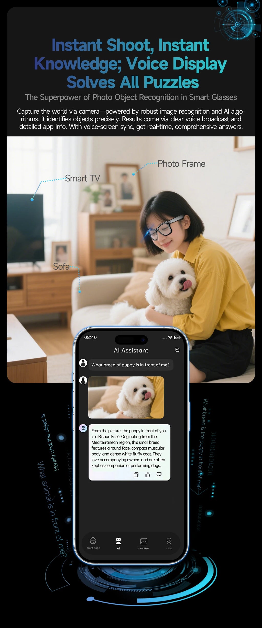 800W AI Camera Smart Glasses – Translation, Photo/Video, Waterproof, Calls, Color-Changing