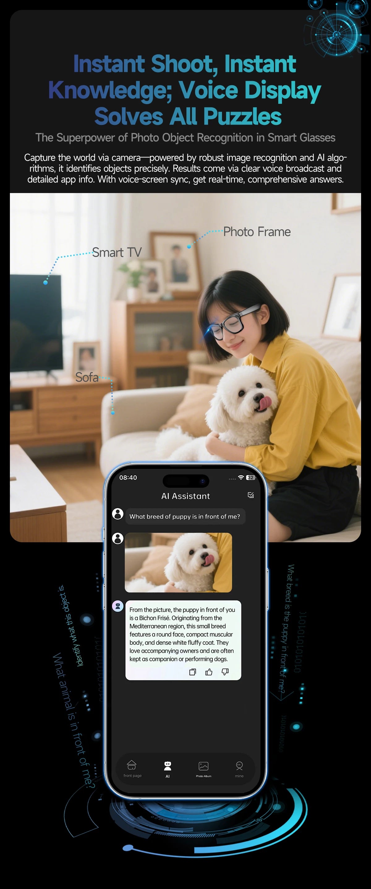 800W AI Camera Smart Glasses – Translation, Photo/Video, Waterproof, Calls, Color-Changing