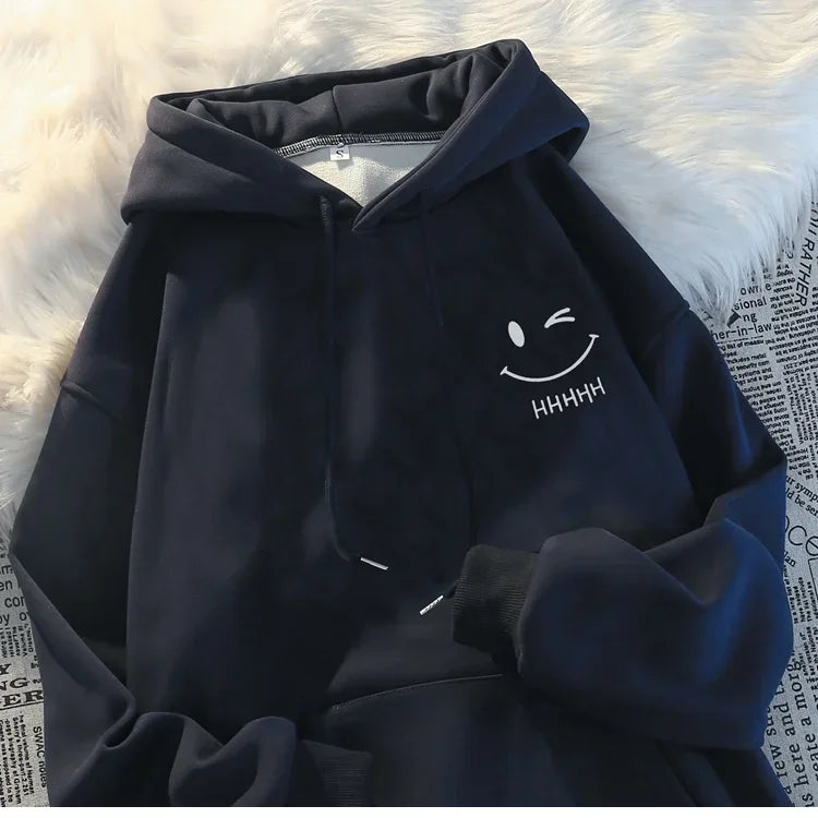 Unisex Funny Smiley Hoodie – Heavyweight Loose Cashmere Pullover