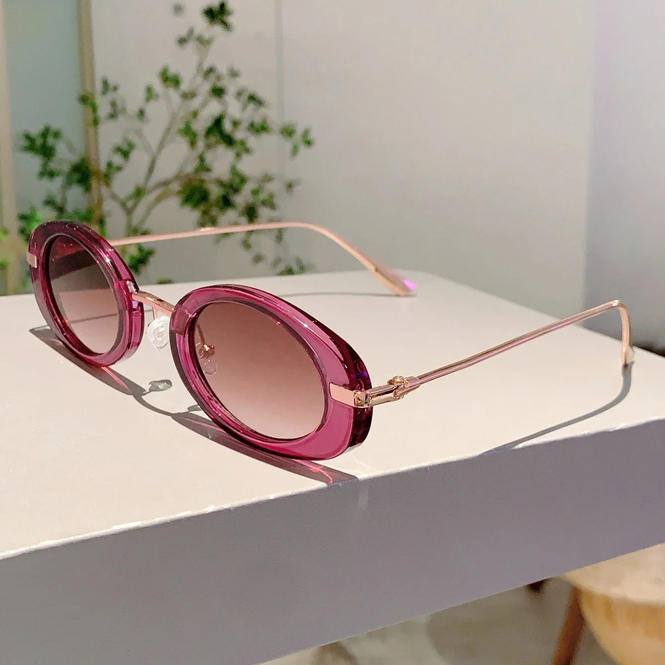 Trendy Luxury Designer Small Oval Frame Women's Sunglasses