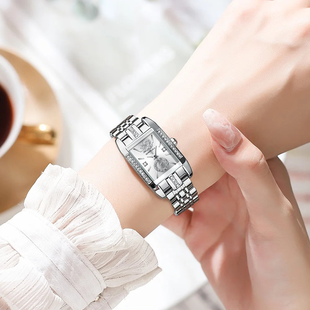CRRJU Luxury Rectangle Womens Waterproof Watches