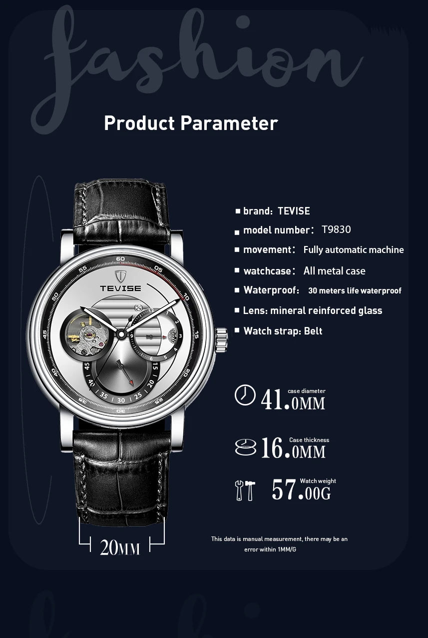Automatic Watch for Men Leather Strap