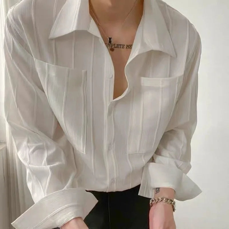 Top Style Pleated Long Sleeved Shirt Men