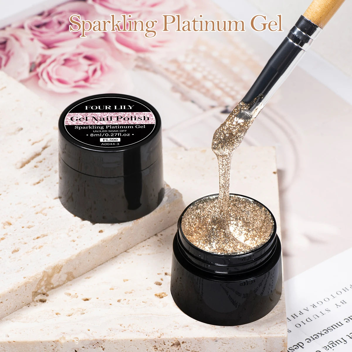 Four Lily 8ml Gold Sparkling Platinum Nail Gel Polish