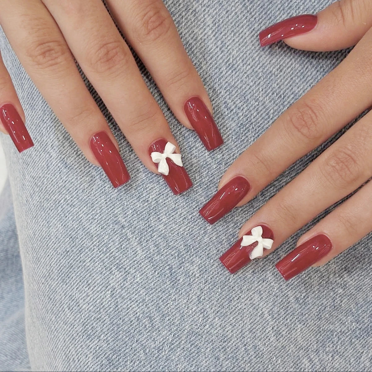 White French Press on Nails 3D Bowknot