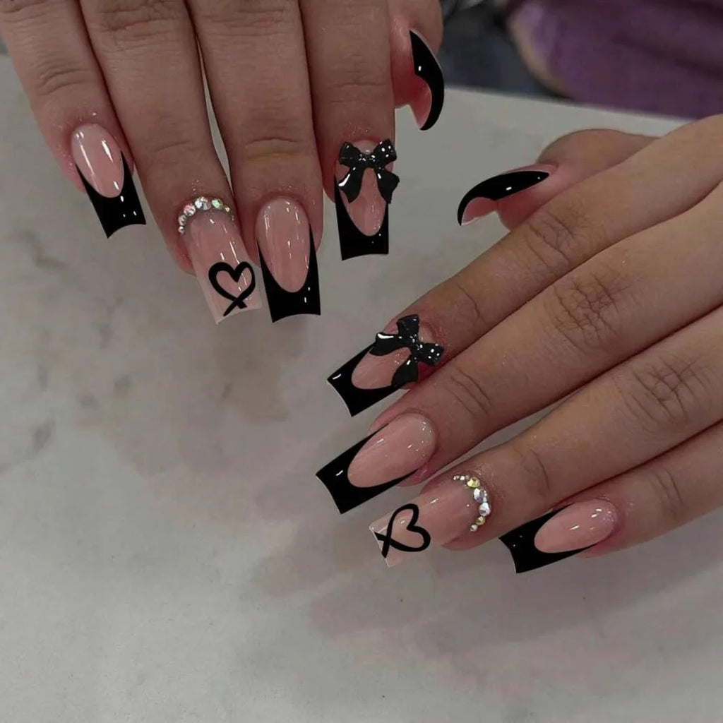 White French Press on Nails 3D Bowknot