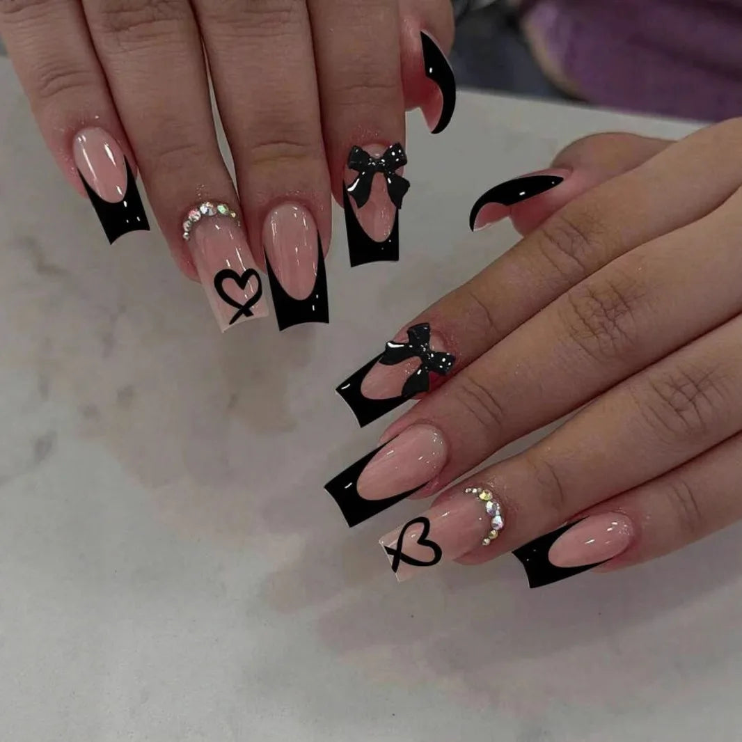 White French Press on Nails 3D Bowknot