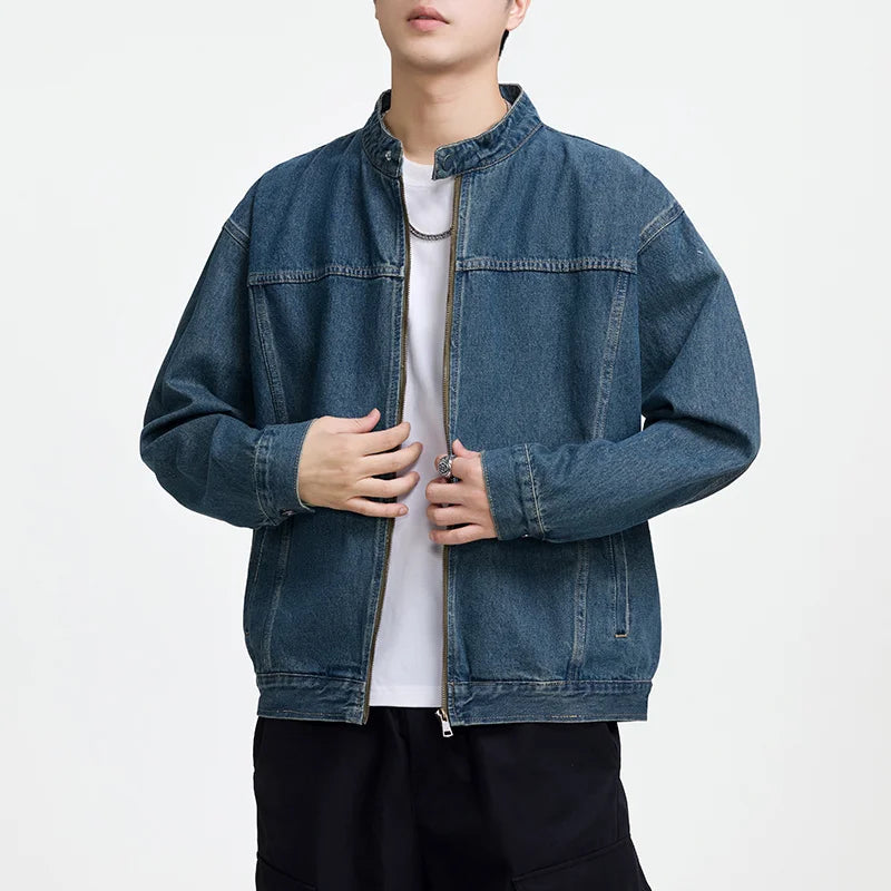 Men’s Casual Denim Jacket – Zipper Loose High Street Workwear