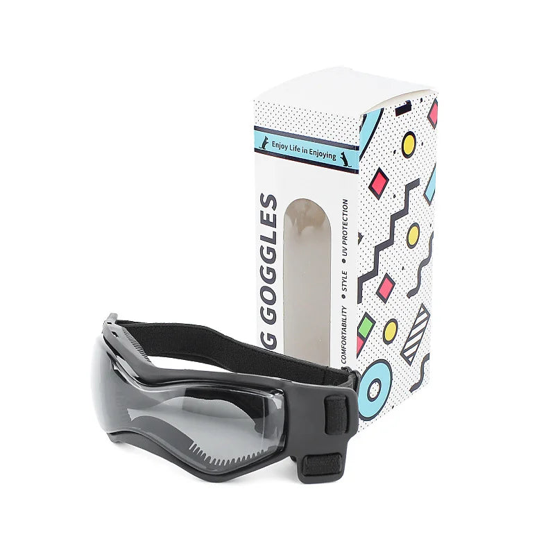 Dog and cat UV-protection goggles with adjustable straps for small to medium pets.